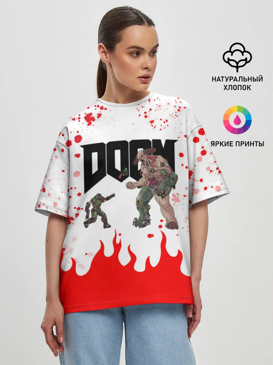 Женская футболка оверсайз / Doomguy vs Cyberdemon