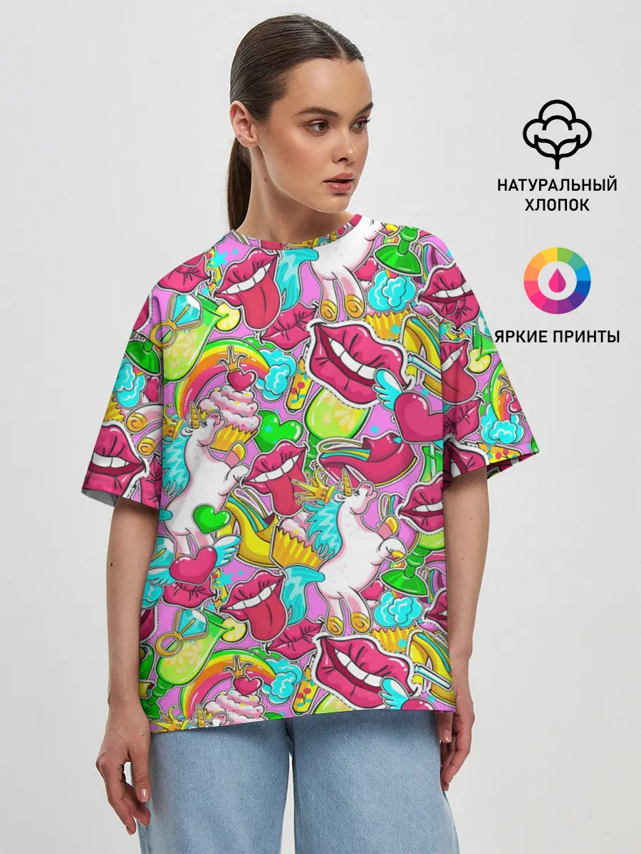 Женская футболка оверсайз / Губы фреш