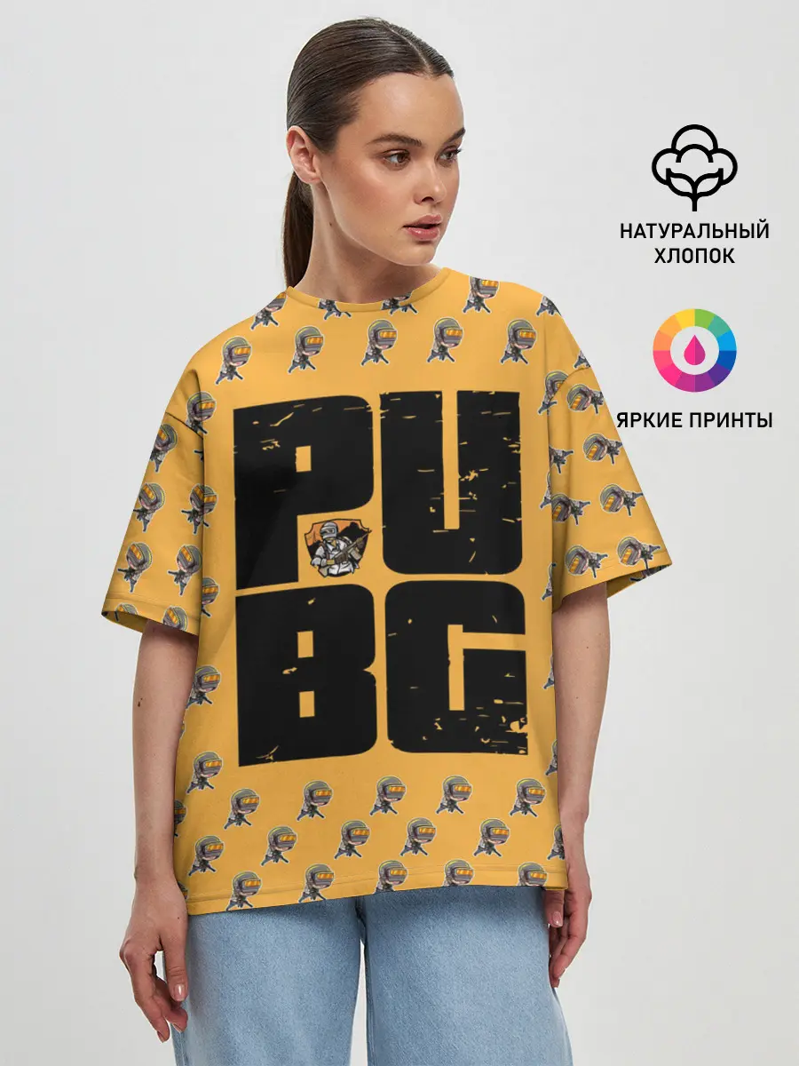 Женская футболка оверсайз / PUBG PATTERN | ПУБГ ПАТТЕРН