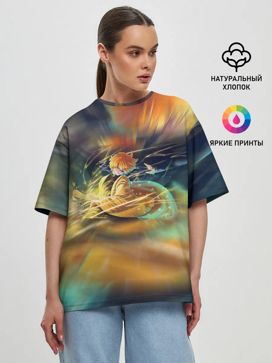 Женская футболка оверсайз / ZENITSU | ЗЕНИТСУ | DEMON SLAYER