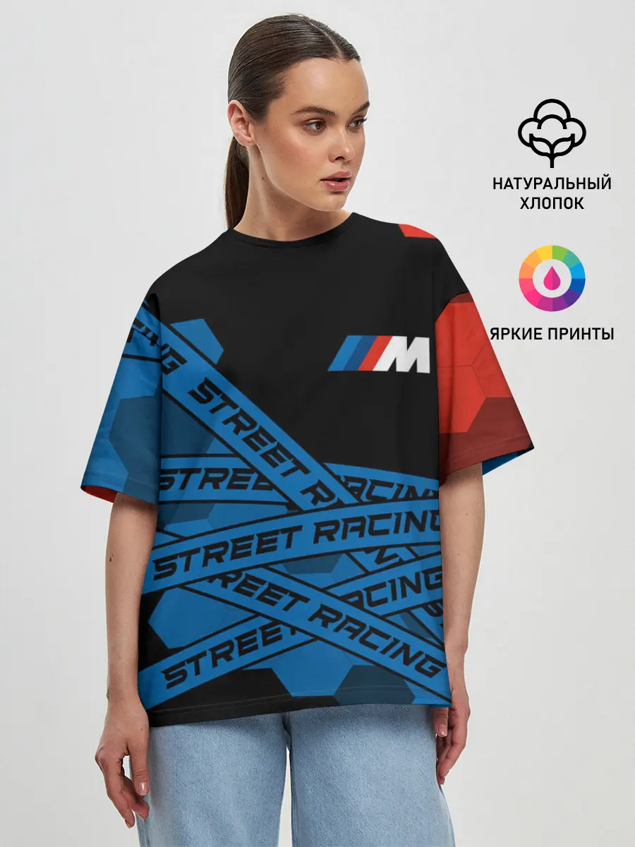Женская футболка оверсайз / BMW - Racing