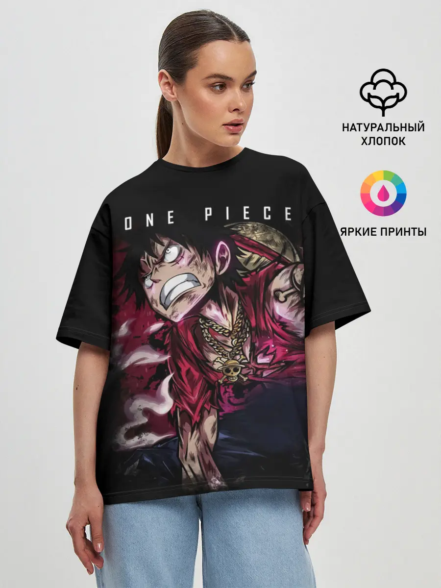 Женская футболка оверсайз / Агрессия Луффи One Piece