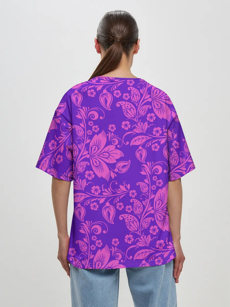 Женская футболка оверсайз / ФИОЛЕТОВАЯ ХОХЛОМА