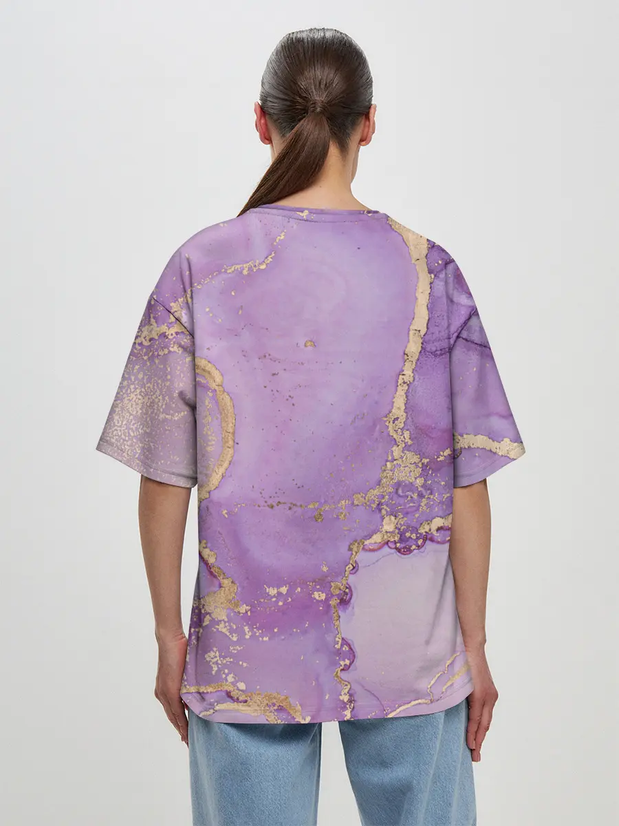 Женская футболка оверсайз / Сиреневые разводы краски