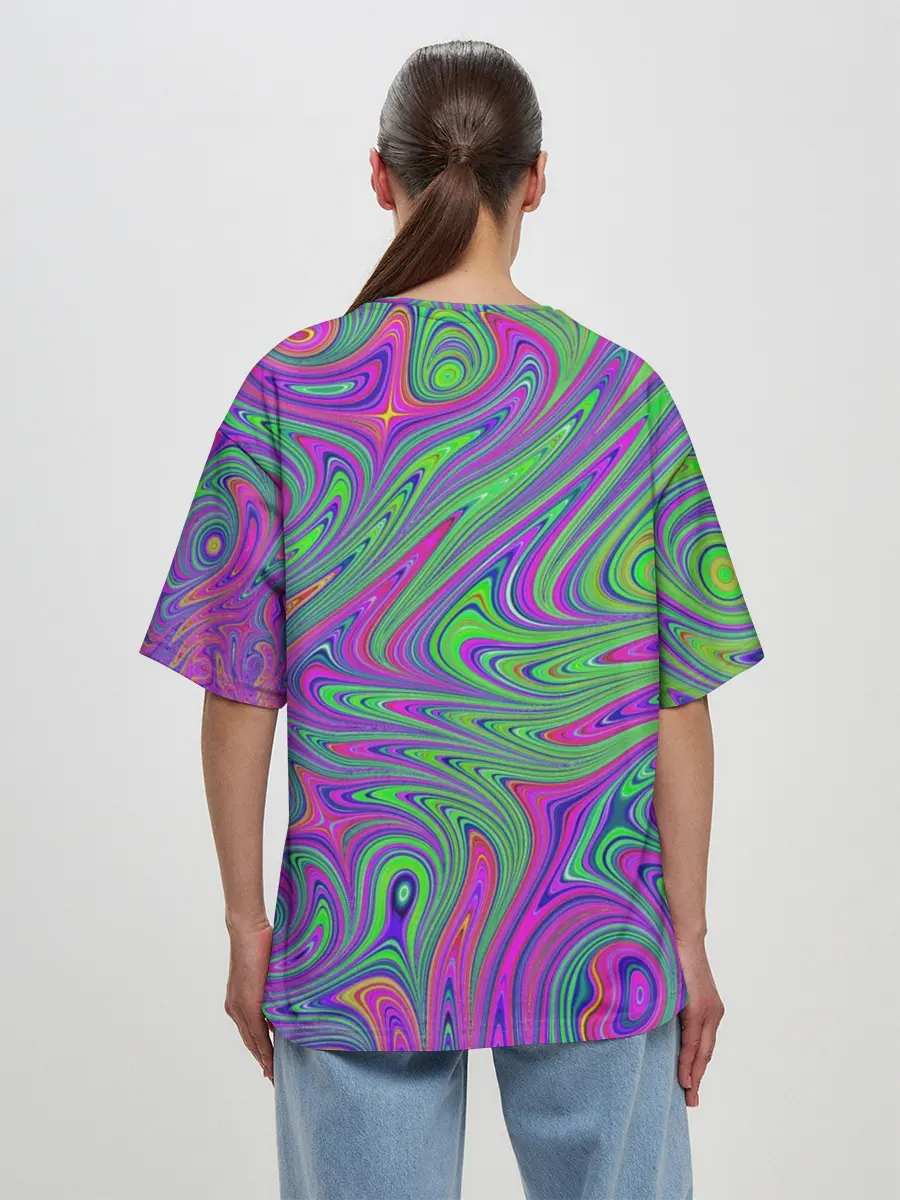 Женская футболка оверсайз / Неоновый абстрактный узор