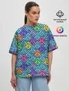 Женская футболка оверсайз / Неоновый яркий абстрактный узо