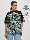 Женская футболка оверсайз / Черно-зеленые каракули