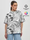 Женская футболка оверсайз / Черно-белый узор Тропики