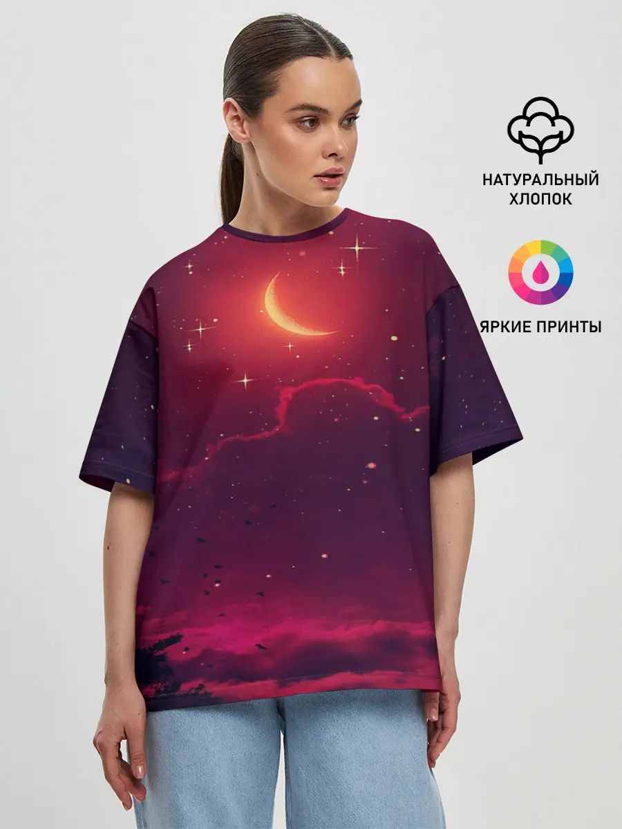 Женская футболка оверсайз / СКАЗОЧНАЯ НОЧЬ 2 КРАСНЫЙ