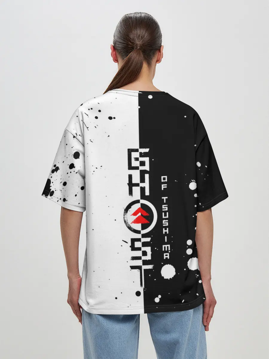 Женская футболка оверсайз / Самурай | ЧБ | Лого