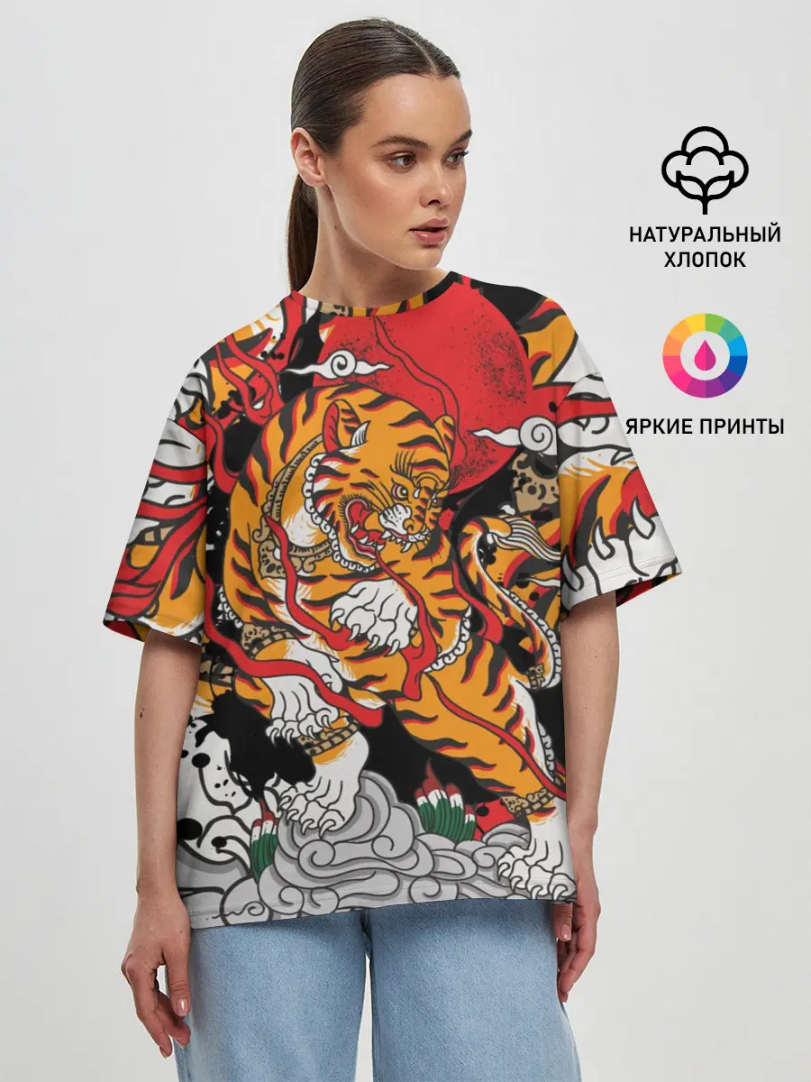 Женская футболка оверсайз / Самурайский тигр