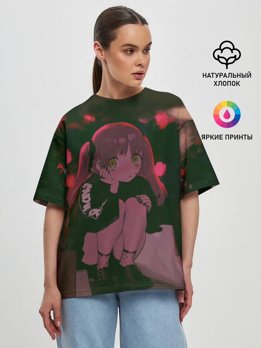 Женская футболка оверсайз / Аниме девушка