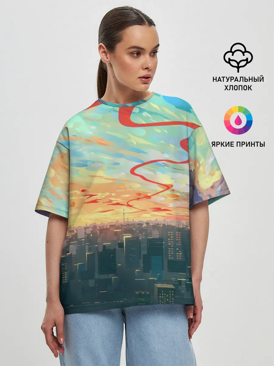 Женская футболка оверсайз / Токио красками