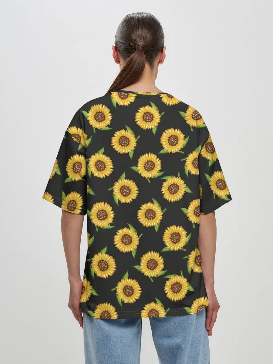 Женская футболка оверсайз / Подсолнухи паттерн
