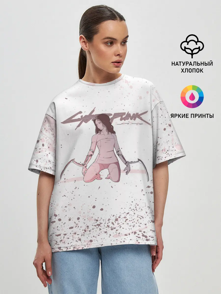 Женская футболка оверсайз / КЛИНКИ БОГОМОЛА | CYBERPUNK 2077