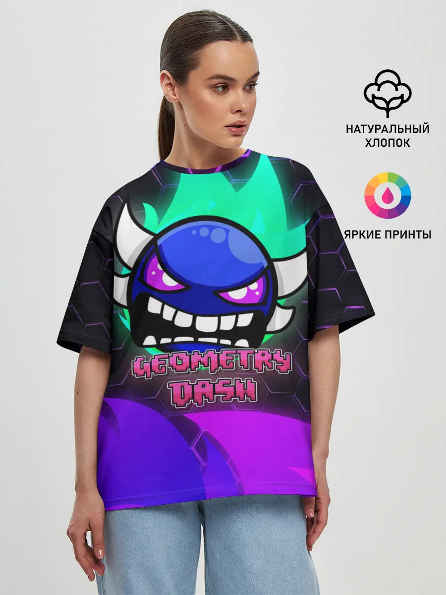 Женская футболка оверсайз / Geometry Dash