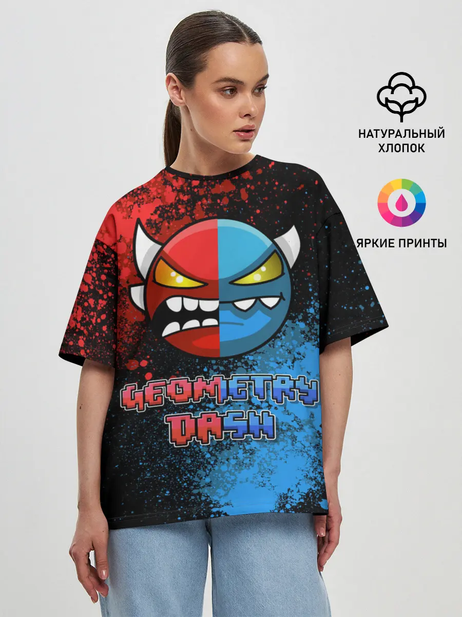 Женская футболка оверсайз / Geometry Dash