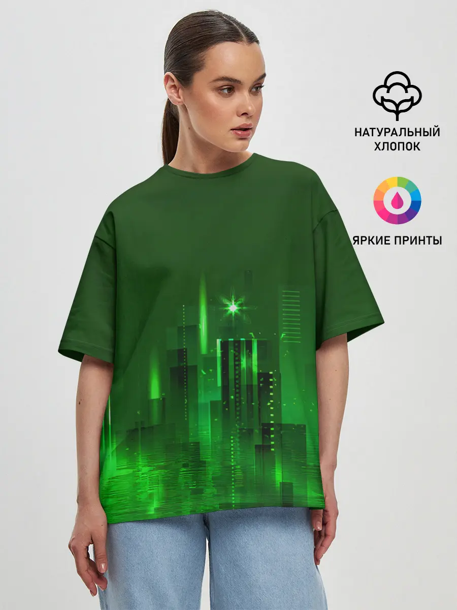 Женская футболка оверсайз / Зеленый город