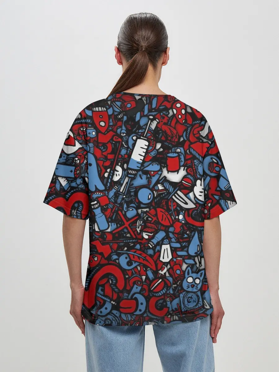 Женская футболка оверсайз / RedBlue stikers