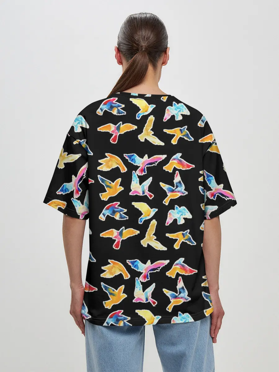 Женская футболка оверсайз / парящие акварельные птицы