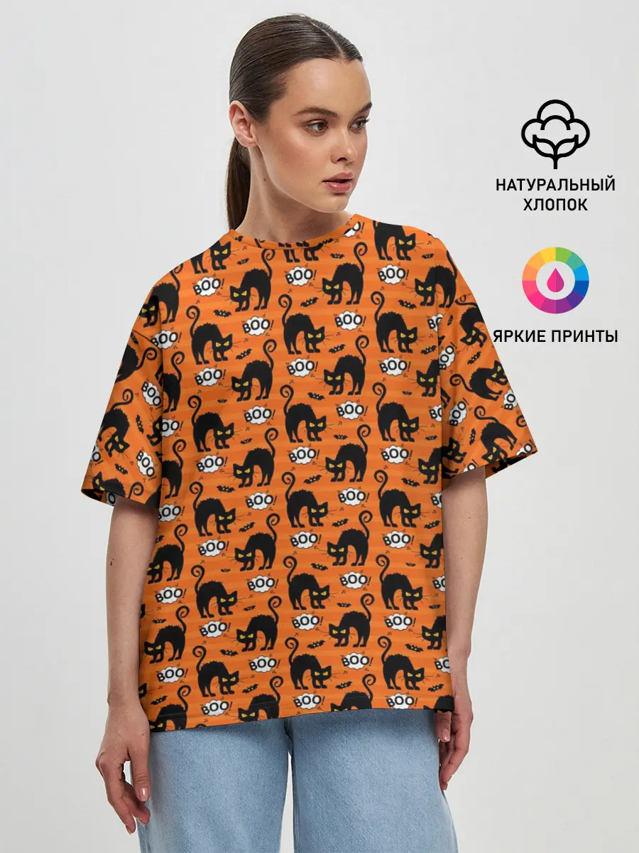 Женская футболка оверсайз / Чёрная Кошка