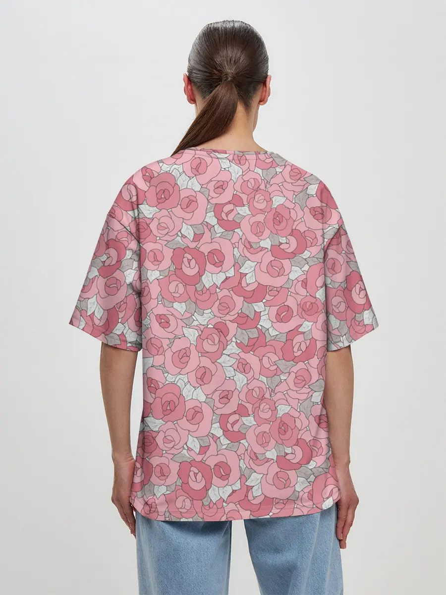 Женская футболка оверсайз / Нежно коралловые розы