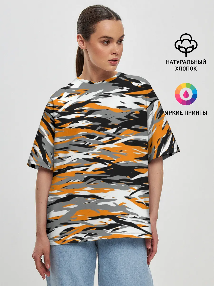 Женская футболка оверсайз / Тигровый камуфляж