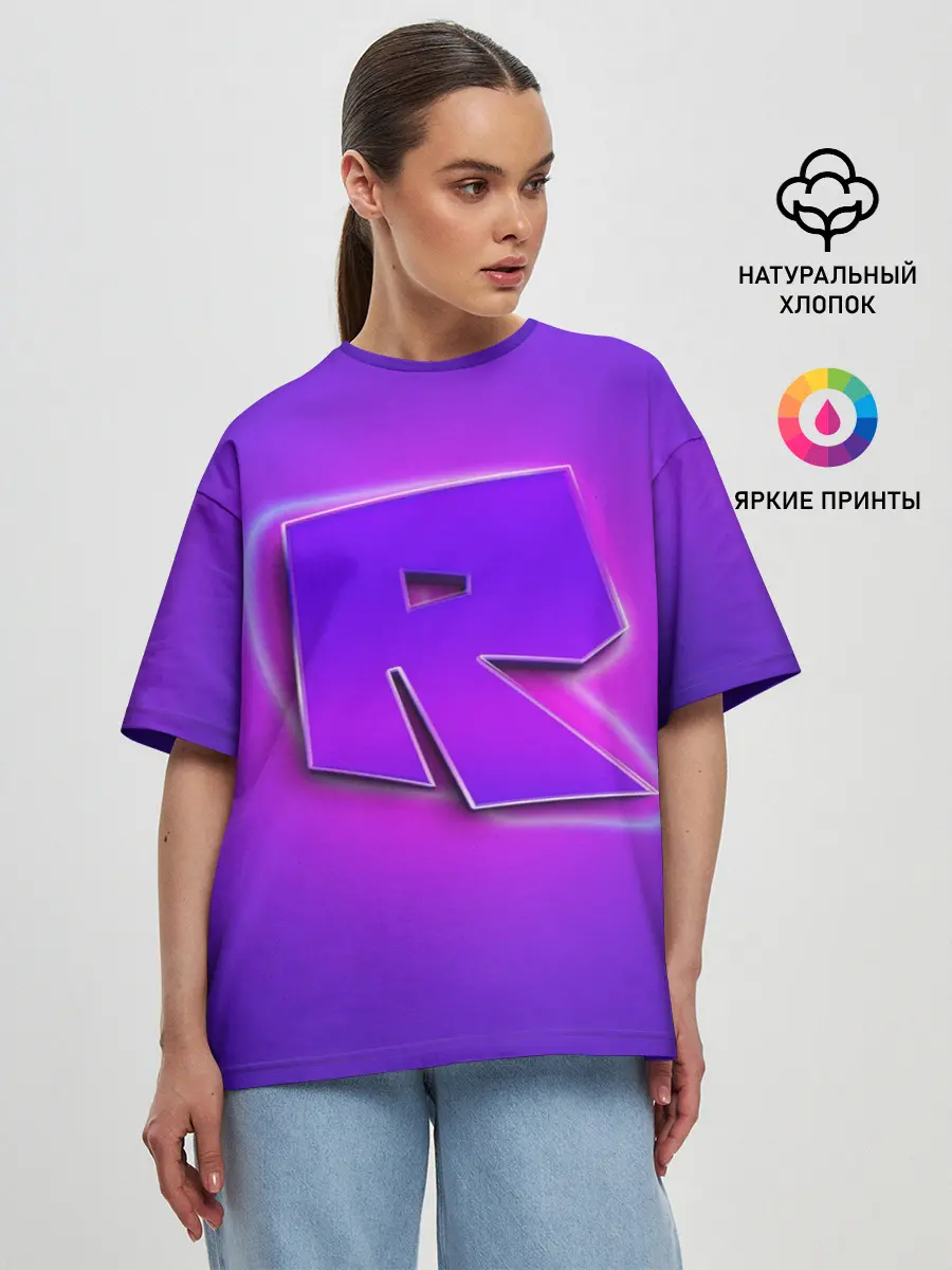 Женская футболка оверсайз / ROBLOX NEON LOGO | РОБЛОКС