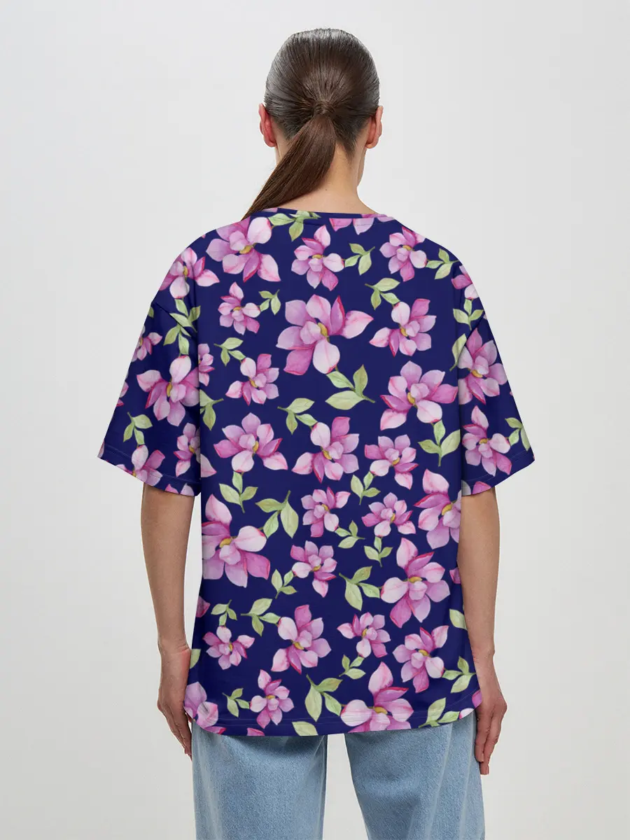Женская футболка оверсайз / Акварельные цветы Магнолии