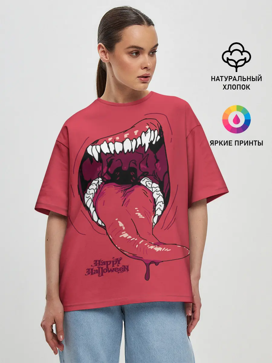 Женская футболка оверсайз / Пасть красного хищника