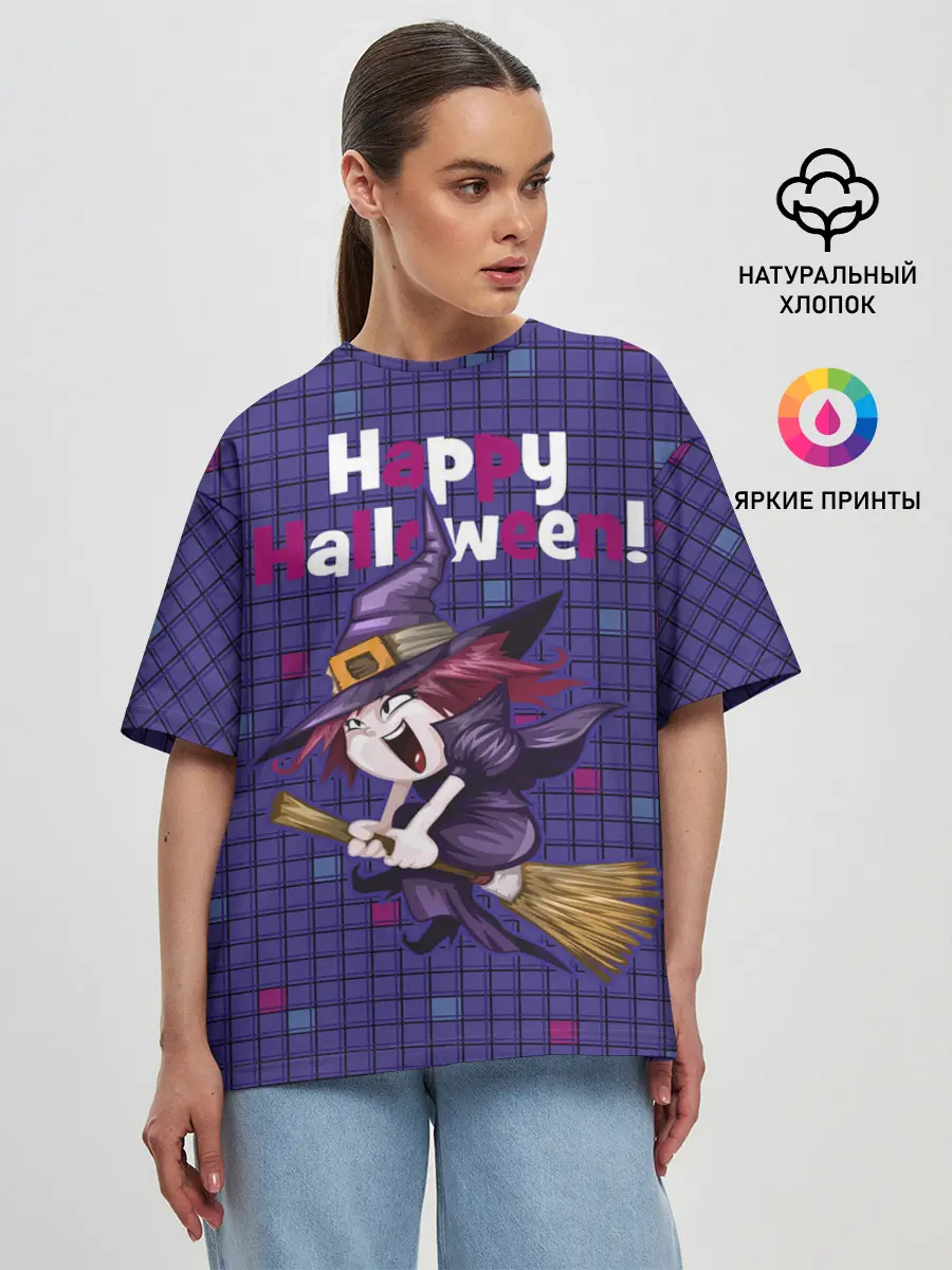 Женская футболка оверсайз / Ведьма летит на метле
