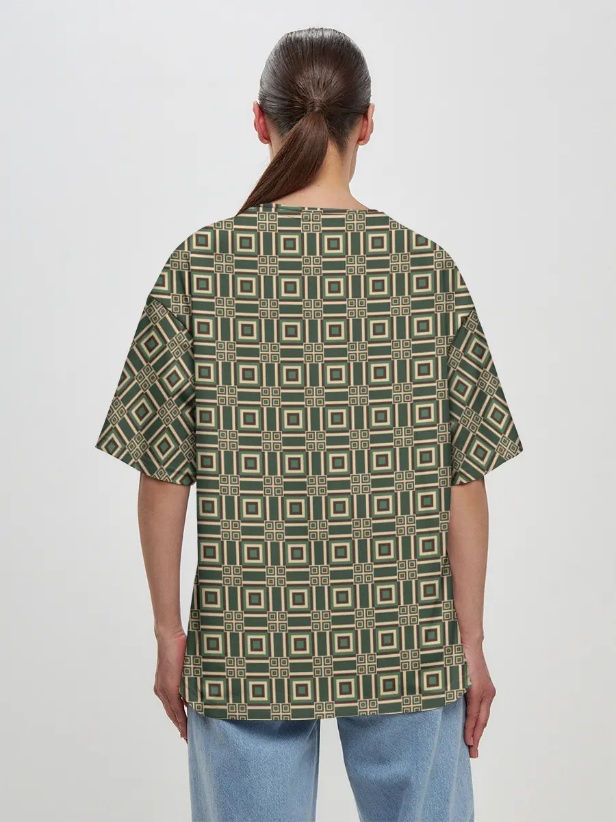 Женская футболка оверсайз / Абстракция из зеленых квадратов