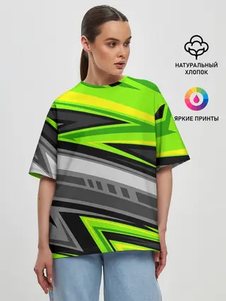 Женская футболка оверсайз / Зеленые линии