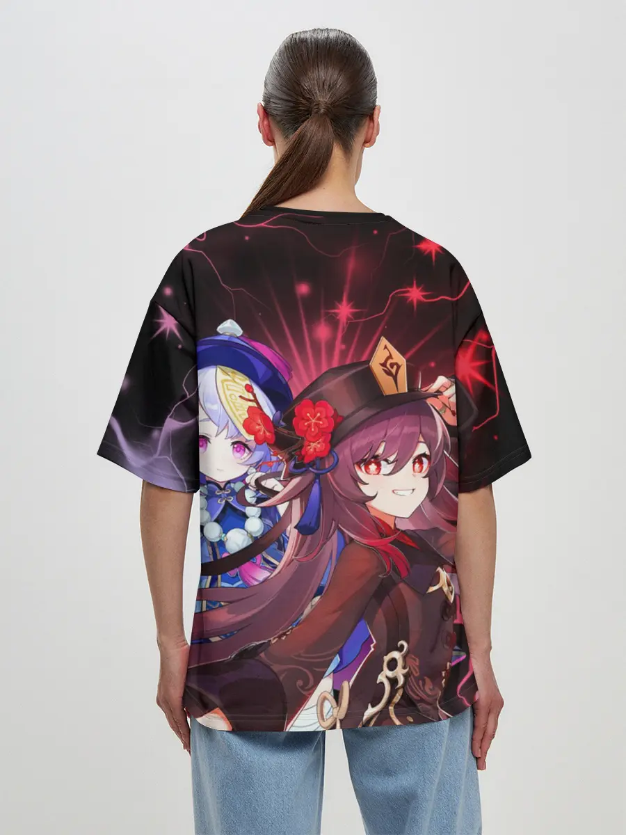 Женская футболка оверсайз / Ху Тао и Ци Ци, Genshin Impact