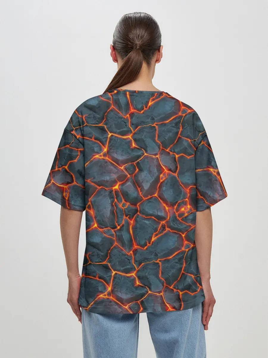 Женская футболка оверсайз / неоновая магма