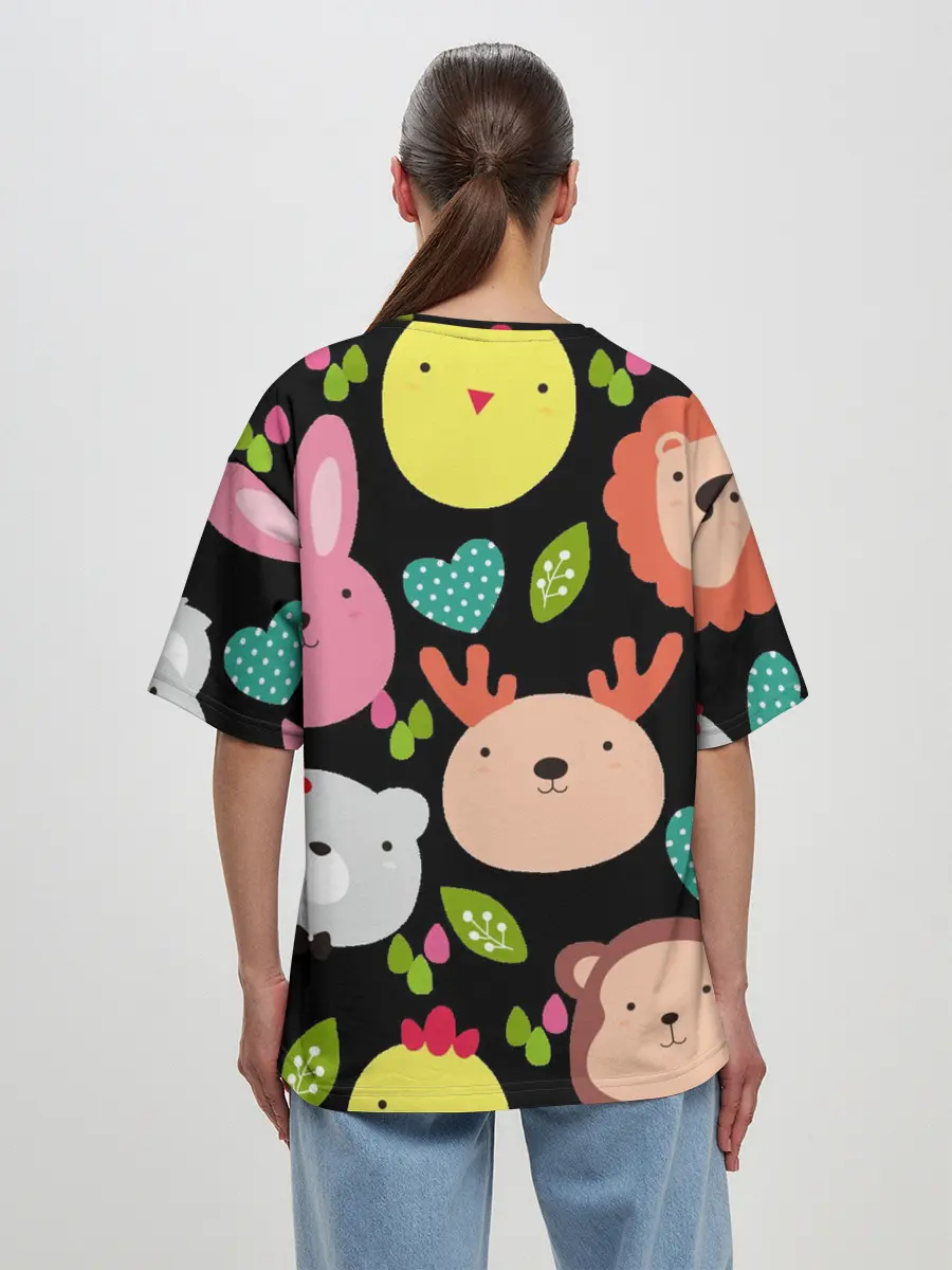 Женская футболка оверсайз / Головы милых животных