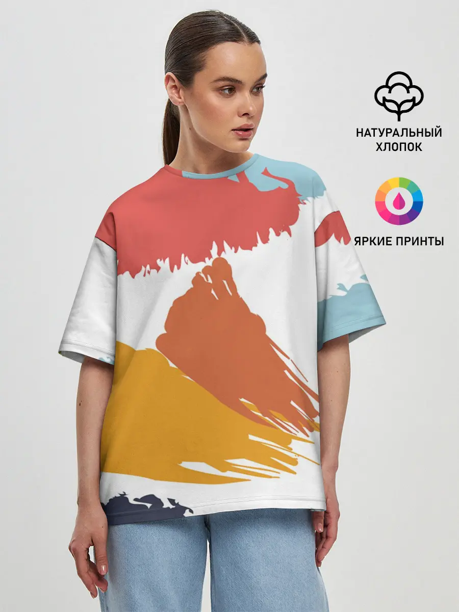 Женская футболка оверсайз / Цветные пятна, мазки кистью