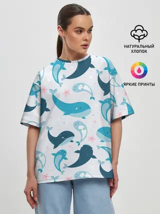 Женская футболка оверсайз / Киты и тюлени