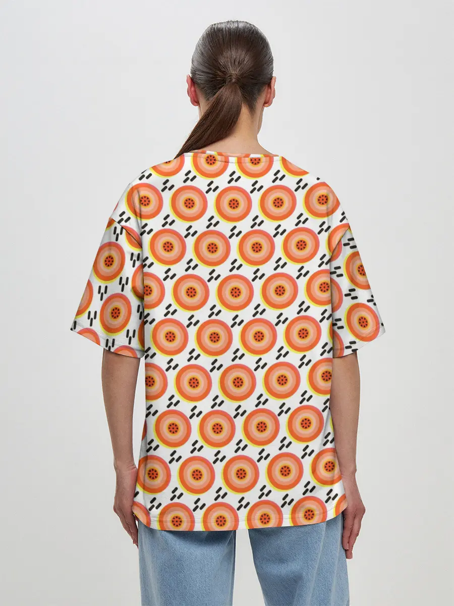 Женская футболка оверсайз / Поп арт, мишень, диски дождь