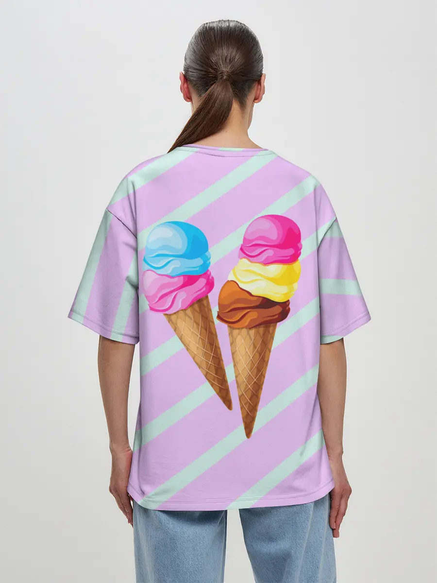 Женская футболка оверсайз / Мороженое графический фон