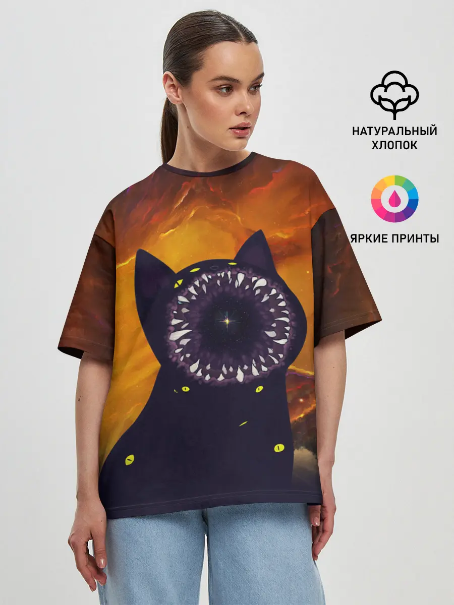 Женская футболка оверсайз / Космический кот | Space Cat