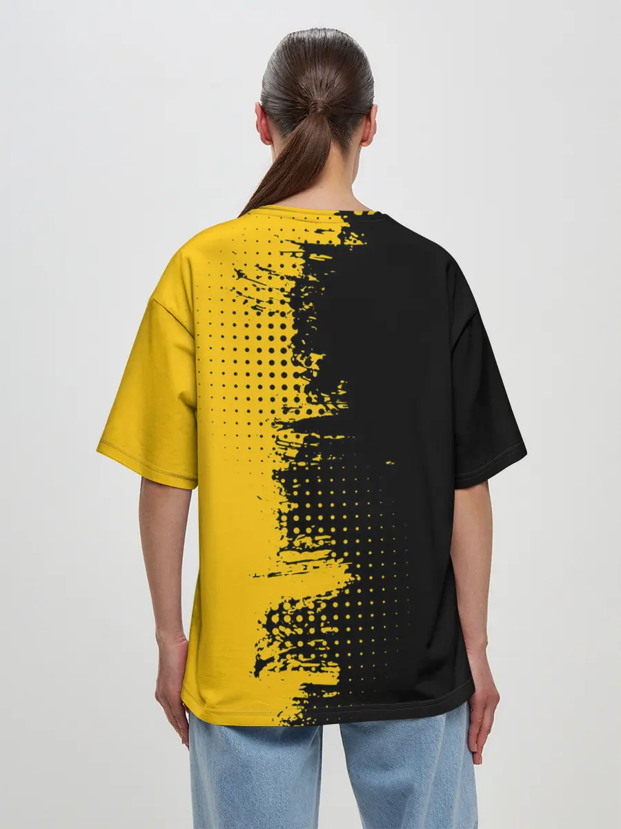 Женская футболка оверсайз / ЧЕРНО ЖЕЛТЫЙ ГРАНЖ | GRUNGE
