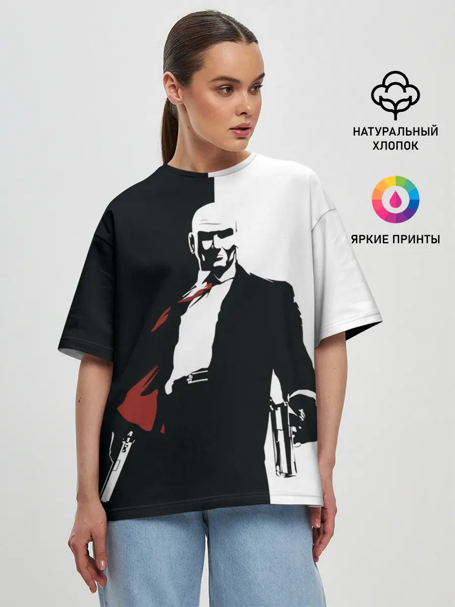 Женская футболка оверсайз / Hitman BW