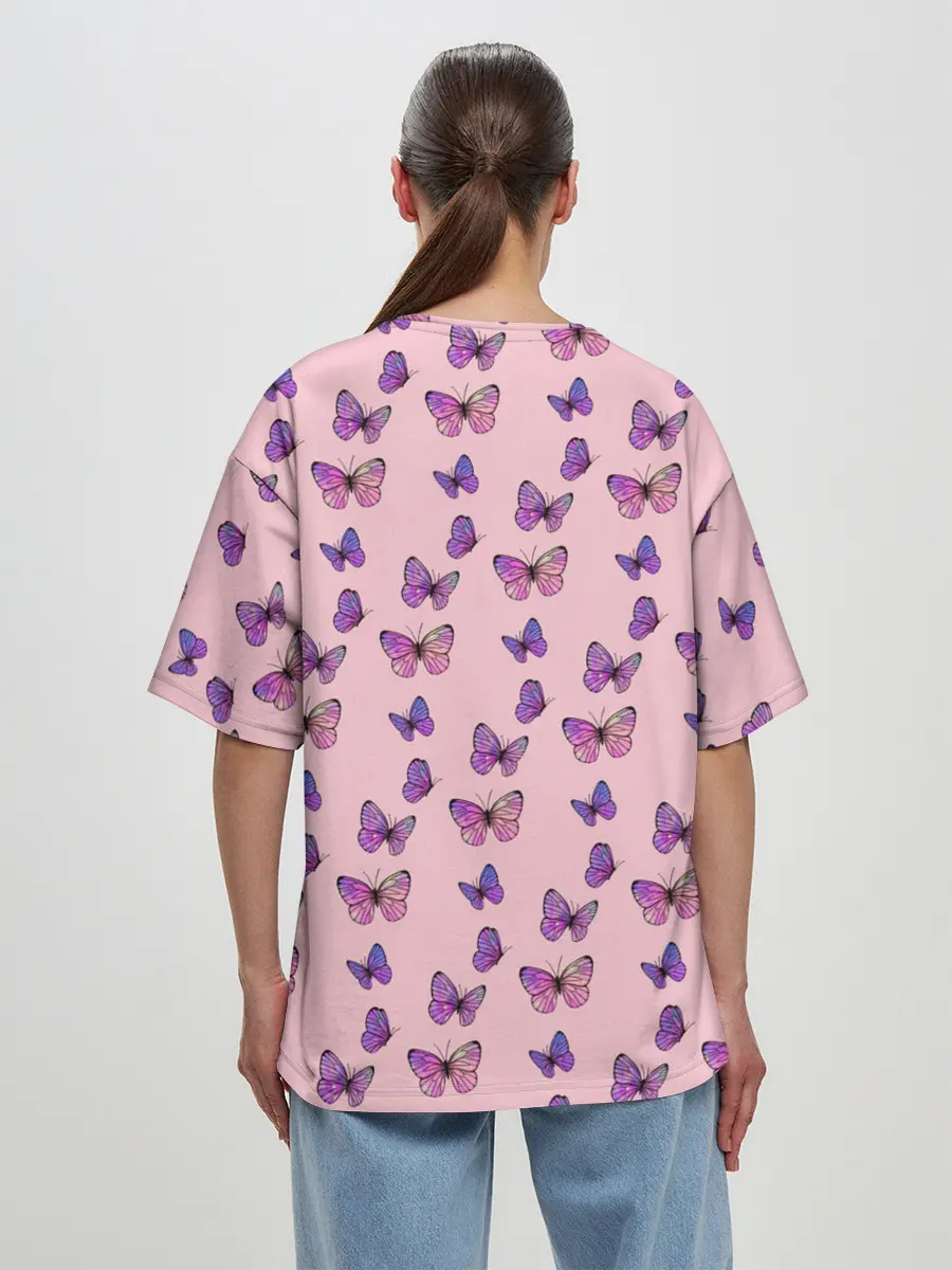 Женская футболка оверсайз / Бабочки фиолетовые | 2