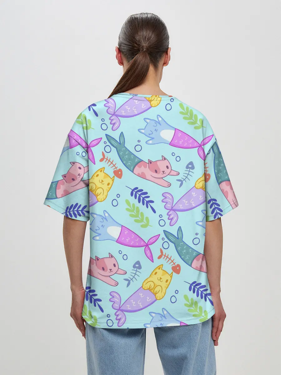 Женская футболка оверсайз / КОТЫ РУСАЛКИ