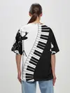 Женская футболка оверсайз / Черно Белое пианино