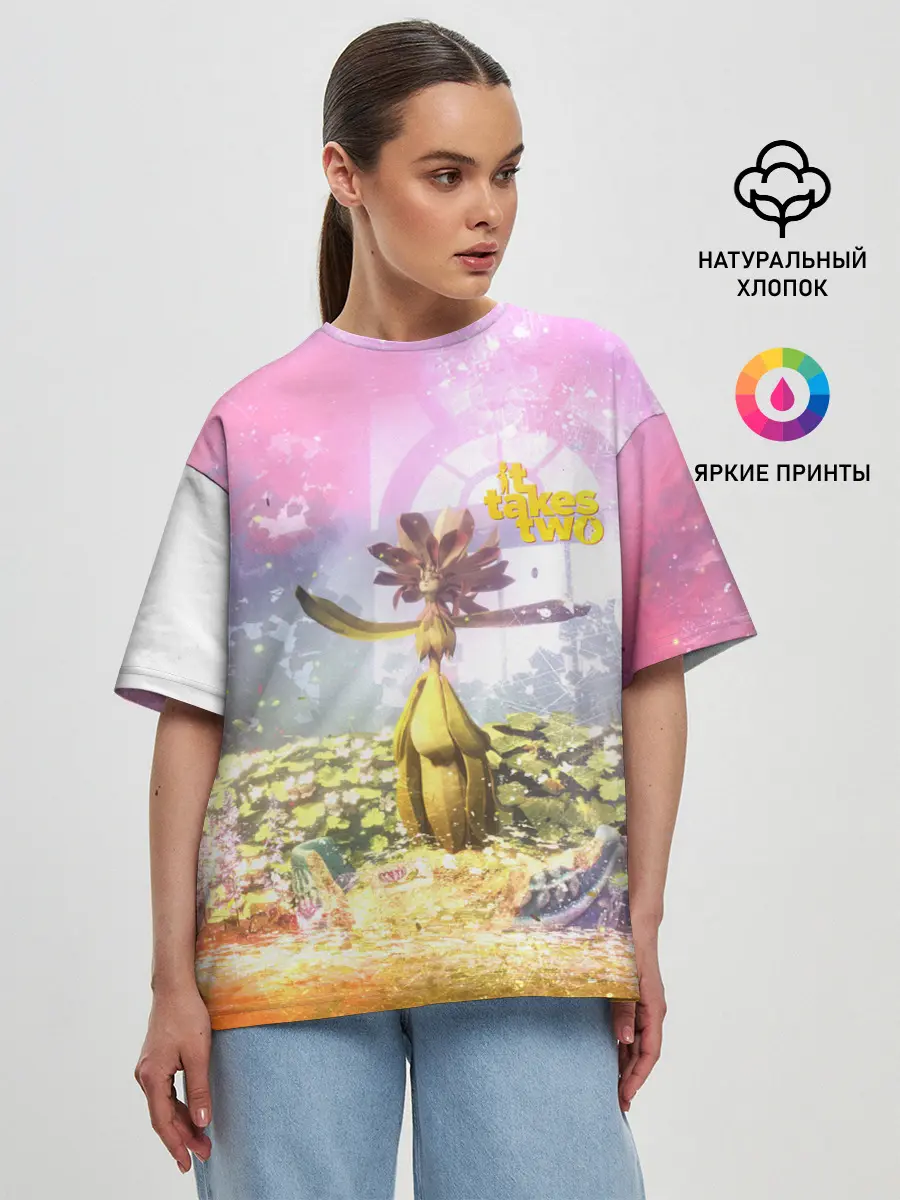 Женская футболка оверсайз / It takes two | Радость