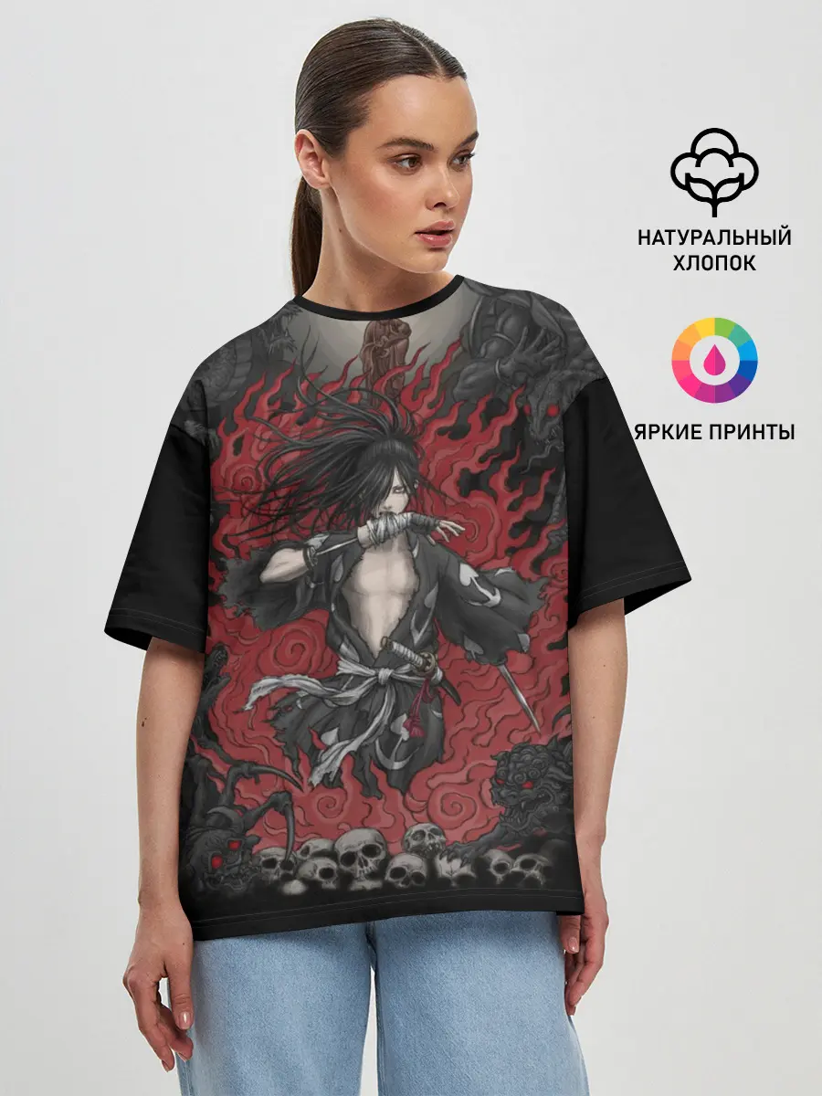 Женская футболка оверсайз / ХЯККИМАРУ В ОГНЕ | ДОРОРО