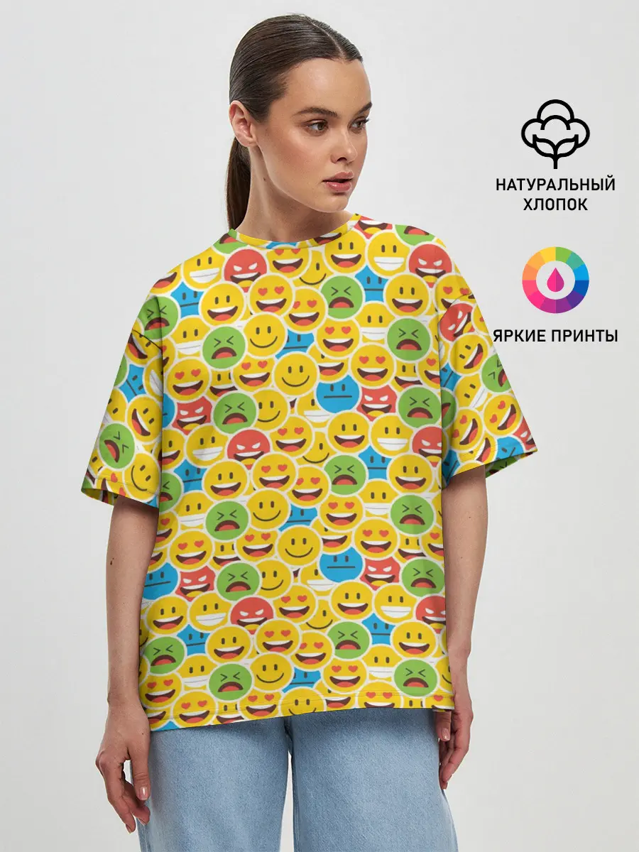 Женская футболка оверсайз / Смайлики