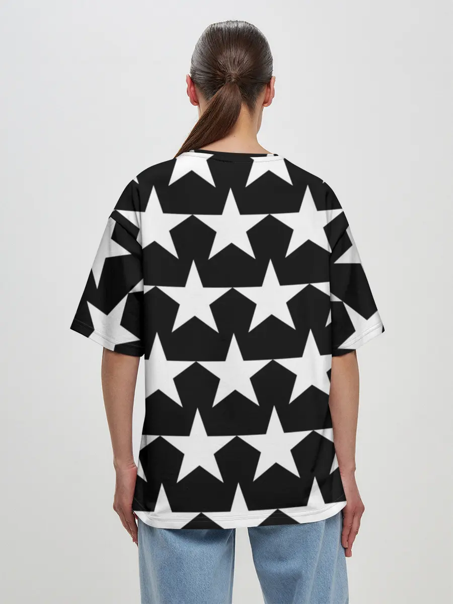 Женская футболка оверсайз / Белые звёзды на чёрном фоне 2